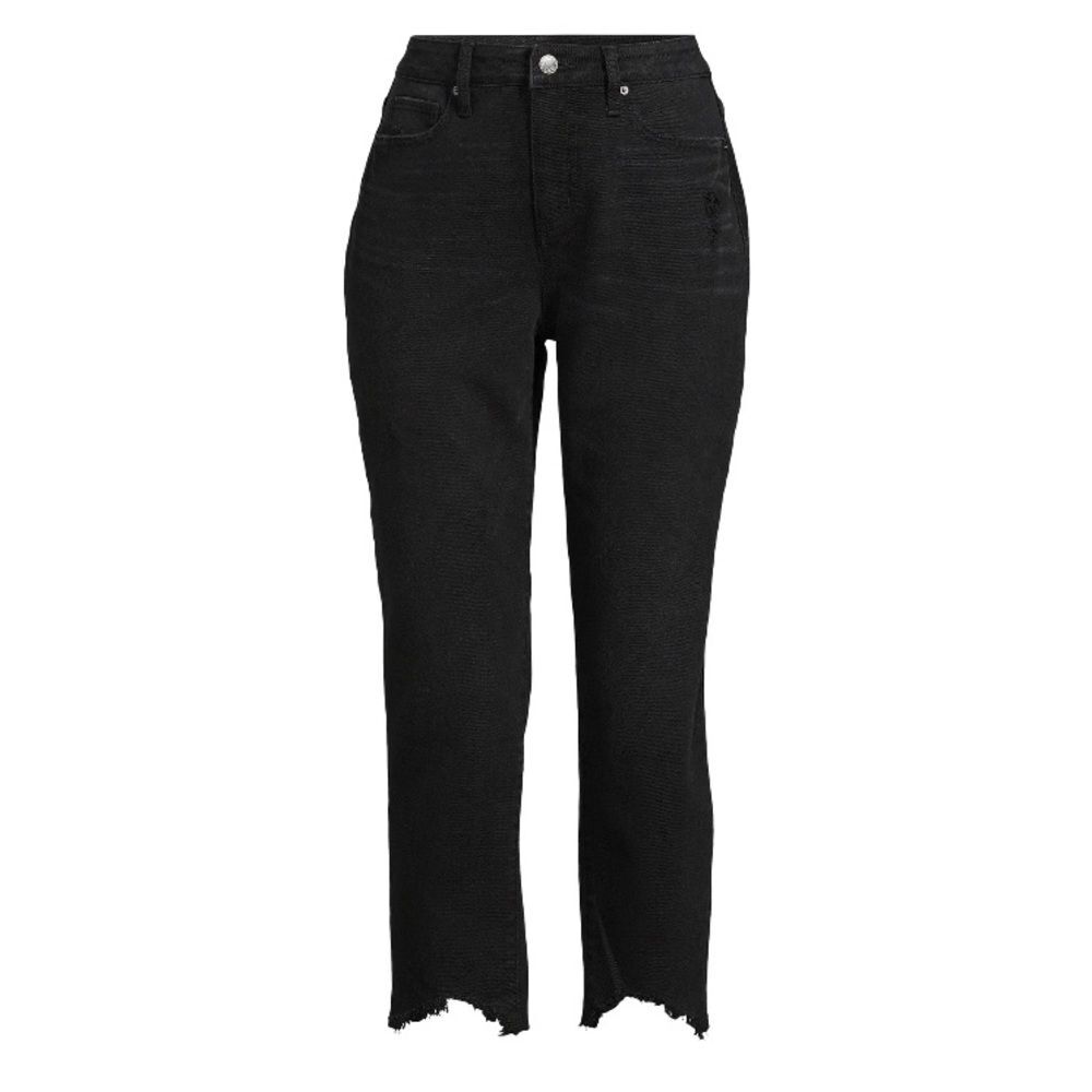 Time and Tru NWT Women's Black Boyfriend Jeans Sharkbite Distressed Hem 16
